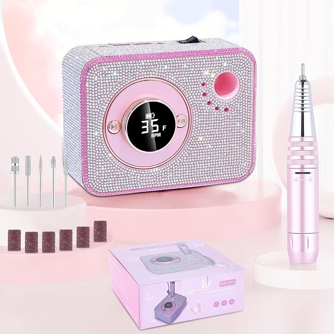 Electric Nail Drill 35000 RPM, Professional Rechargeable Nail File Kit, Nail Drill Machine, Acrylic Nail Kit for Any Manicure, Pedicure, Ideal Nail Art Tools, Designed for Salon, Home