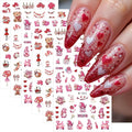 6 Sheets Valentines Day Nail Art Stickers 3D Self-Adhesive Heart Nail Stickers Romantic Cupid Angel Dwarfs Bear Lovers Designs Red Pink Nails Art Supplies Valentines Nail Decals for Women DIY