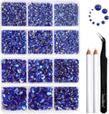 Beadsland 8300PCS Flatback Rhinestones, Royal Blue Rhinestone Round Crystal Rhinestones for Crafts, Mixed 10 Sizes with Wax Pencil and Tweezer Kit, SS3-SS30, Sapphire