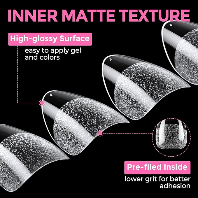 UNA GELLA Short Almond Fake Nails 216pcs Pre-Shape Gel Acrylic Nail Tips for Full Cover Nail Extension Home DIY Nail Salon 12 Sizes Gelly Tips
