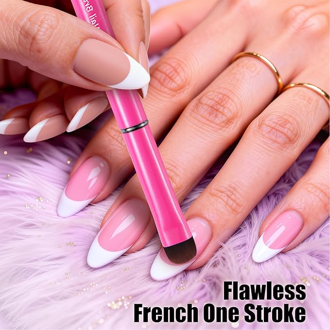 Nail Brush for French Tips & Cleaning Gel Polish- Precision Thin Brush for Acrylic, Polygel - Professional Kolinsky Sable Nail Art Brush (Pink, F14)