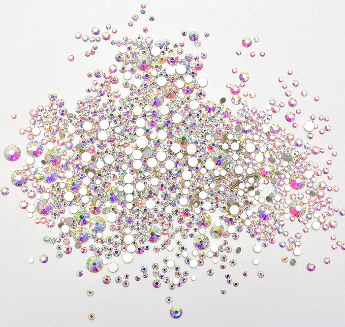AD Beads 4300 Pieces Flat Back Nail Art Rhinestones Round Beads 6 Sizes (2-6.5mm) with Storage Organizer Box,Rhinestones Picking Pen for Nail Art Phone Decorations Crafts DIY (Crystal AB)
