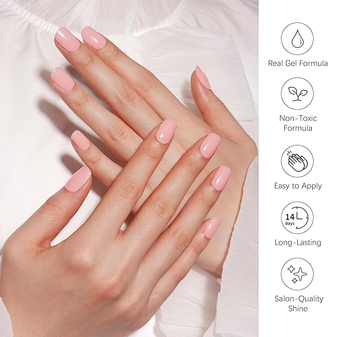 DANNI & TONI Semi Cured Gel Nail Strips Pale Pastel Pink Gel Nail Wraps 28 Stickers | Dreamy Blush