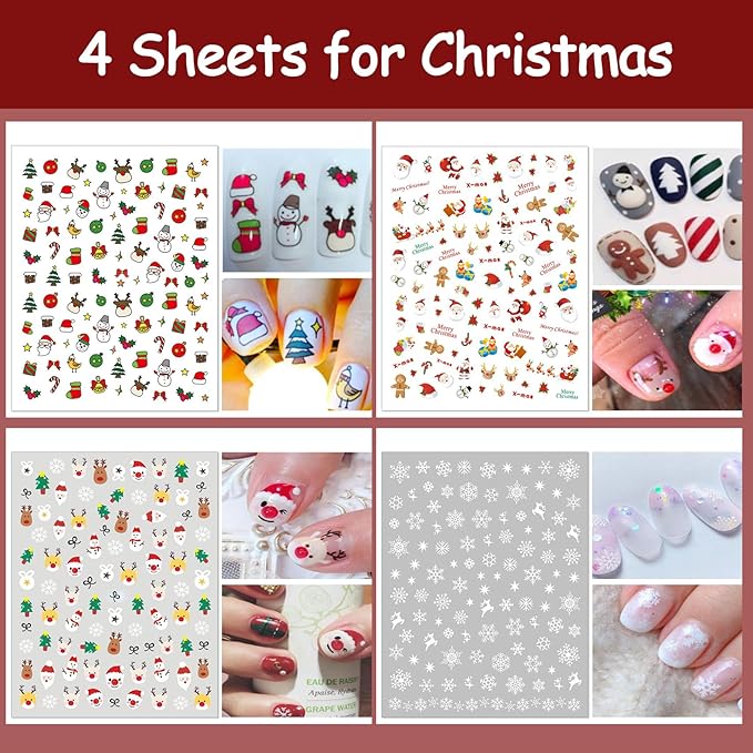 TailaiMei 20 Sheet All Holidays Nail Art Stickers, Mixed Seasons Variety Pack for Halloween Fall Christmas Valentine's Day Nail Decals, Self-Adhesive Design Year Round Assorted Nail Decorations