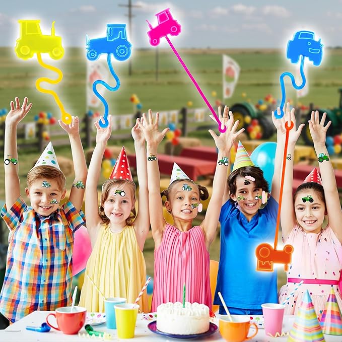 48PCS Tractor Party Favors - 24PCS Temporary Tattoos & 24PCS Stick Hands Party - Perfect Birthday Party Supplies, Goodie Bag Stuffers, Treasure Box Toys, Classroom Prizes, and Student Giftss