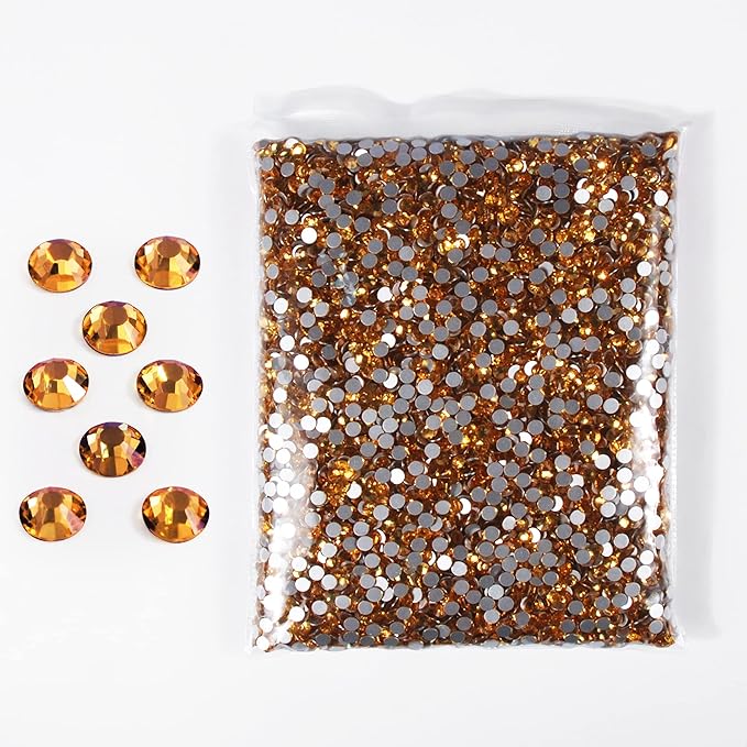 SS3-SS20 Crystal Glass Rhinestone Round Shape Flatbase Strass for DIY Nail Art Decorations Craft Making 14400PCS/Bag (SS5：1.7-1.8mm, Golden)