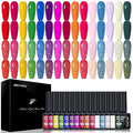 20 PCS Gel Nail Set, 15 Colors Gel Polish Set Neon Bright Pink Blue Red Purple Shades, with Gold Silver Glitter and Glossy Matte Top Coat, Base Coat, for Women Gift Kit