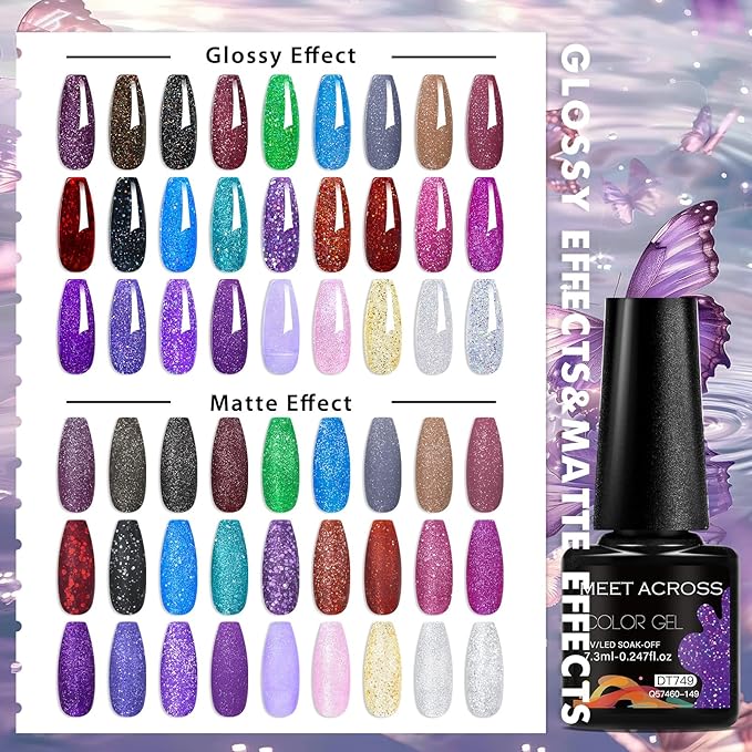 MEET ACROSS 27PCS Gel Nail Polish Set,27 Colors Gel Nail Kit Art Design Soak Off UV LED,Nail Art Design Gifts for Women