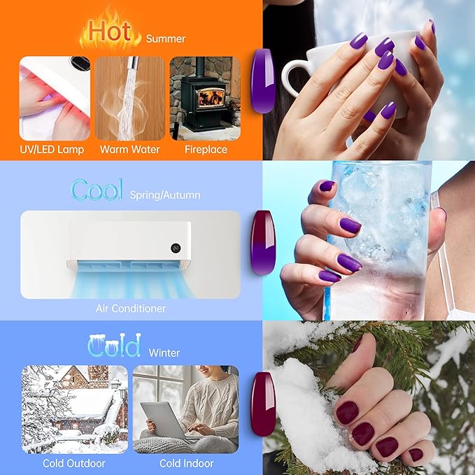 YTD Likomey Color Changing Gel Nail Polish,15ml Purple To Dark Wine Red Mood Temperature Change Colors Fall Winter Thermal Ombre Salon Quality Manicure UV Nail Varnish,HEMA Free TPO Free,WB502