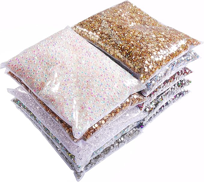 SS3-SS20 Crystal Glass Rhinestone Round Shape Flatbase Strass for DIY Nail Art Decorations Craft Making 14400PCS/Bag (SS4：1.5-1.6mm, Mixed Color)