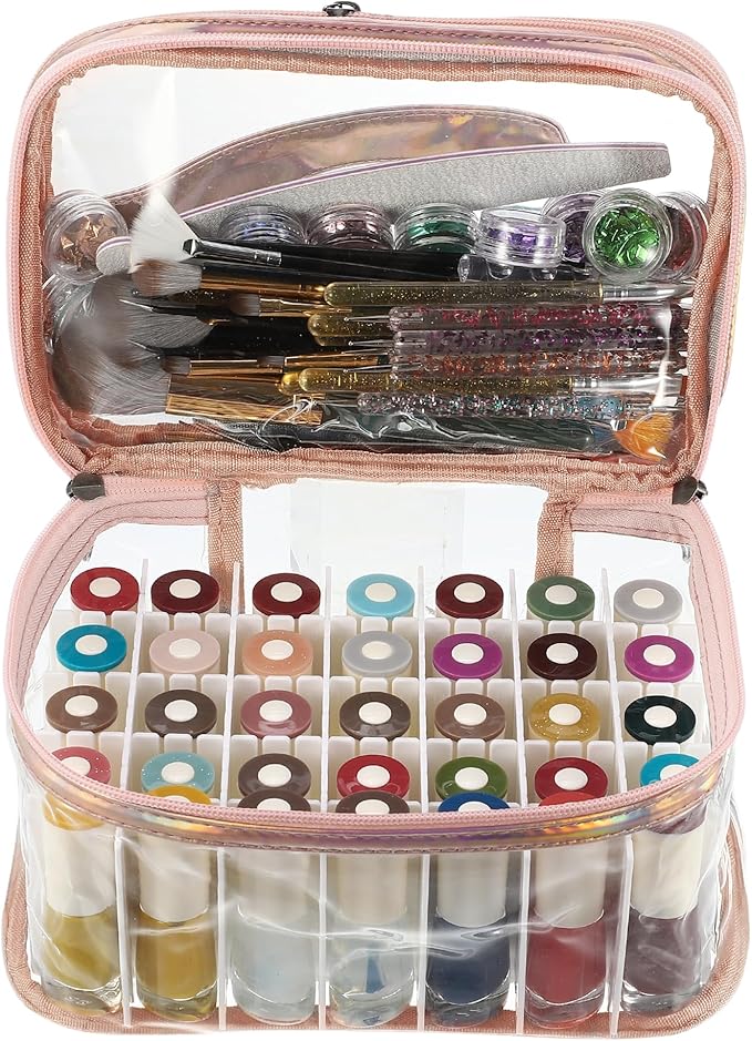 VOCOSTE Nail Bag - Pink Carrying Case for 35 Bottles, Art Organizer & Travel Storage