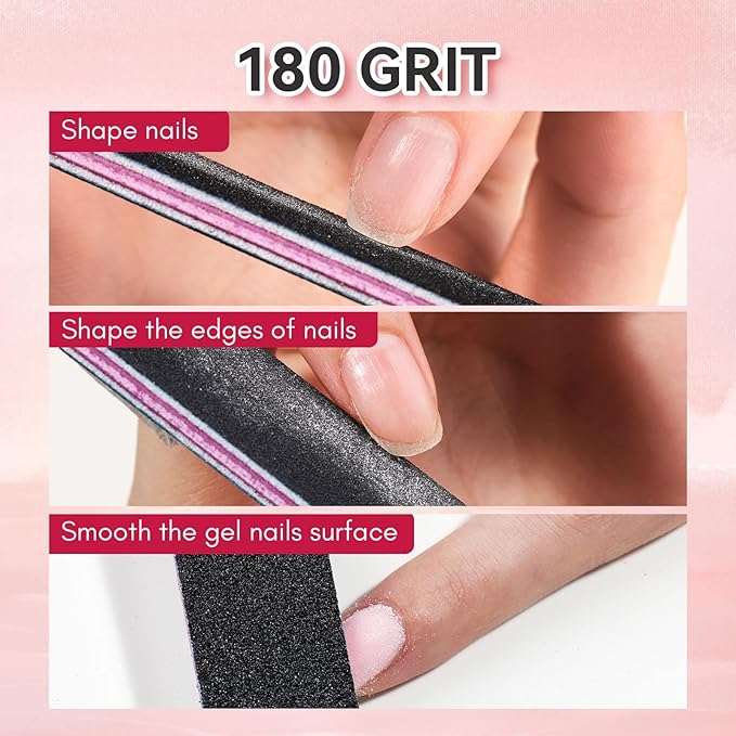Makartt Nail File, 180/240 Grit Emery Boards for Nails, 10pcs Professional Washable Dual Sides Filer Kit for Natural Nails, Gentle Filing & Ultra-Fine Shining Manicure Tools