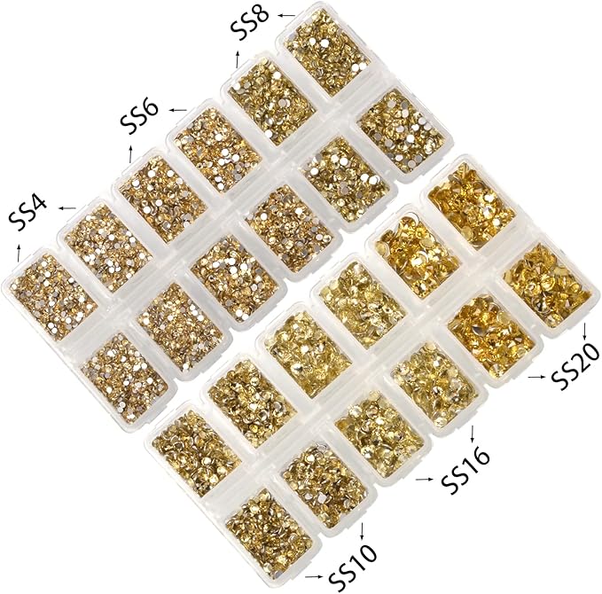 10000 Pieces Rhinestones 6 Sizes Round Crystal Glass Flat Back Rhinestones with 1Tweezers and 1Picking Pen for Nail Art Crafts Clothes Bags DIY (Jonquil)