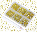 Bymitel 7200 Pieces 6 Mixed Sizes Glue Fix on Glass Rhinestones Round Crystal Gems Flatback for DIY Jewelry Making with one Picking Pen (6-Sizes 7200PCS, Citrine)