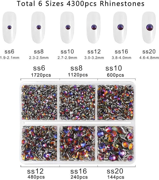 Beadsland 4300pcs Flatback Rhinestones,Blue Rhinestone Nail Gems Round Crystal Rhinestones for Crafts,Mixed 6 Sizes with Picking Tweezers and Wax Pencil Kit, SS6-SS20,Blue Volcano