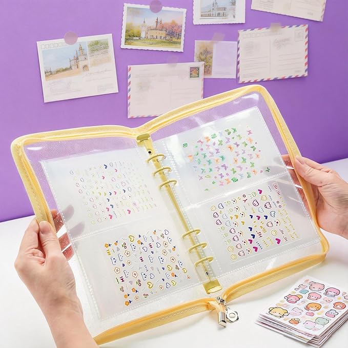 Nail Sticker Book Nail Art Organizer Display 40 Slots Sticker Storage Organizer Binder Empty Stickers Holder DIY Design Tools (yellow)