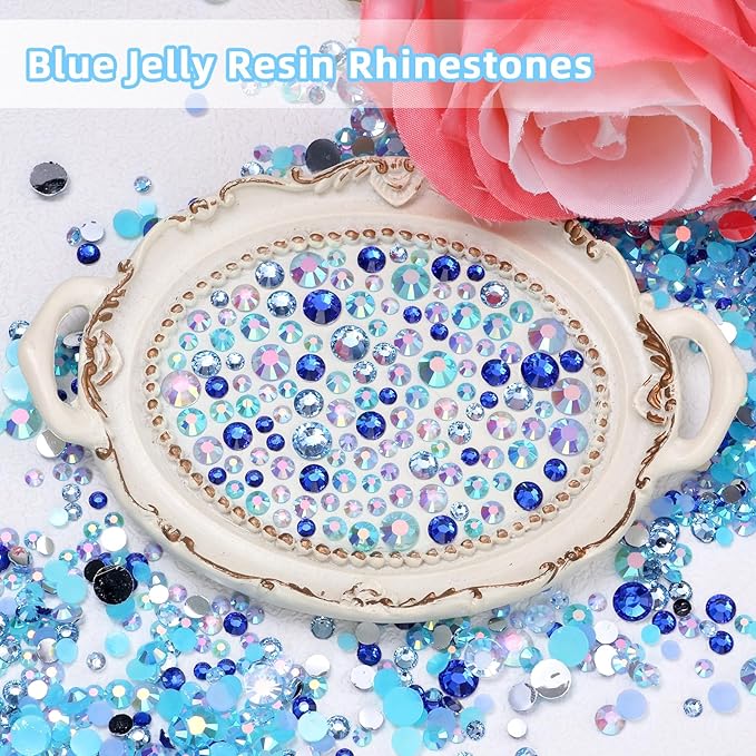 18000 Pcs 3D Blue Jelly Rhinestones for Crafting, Flatback Resin Jelly Bedazzled Gems for Crafts, 3-6 mm Half Round bedazzler Rhinestones for Nails Art Eyes Makeup DIY Crafts Supplies