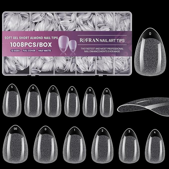 1008pcs Short Almond Shaped Nail Tips Half Matte Full Cover Fake Nails Press On Nails For Acrylic Nails Professional