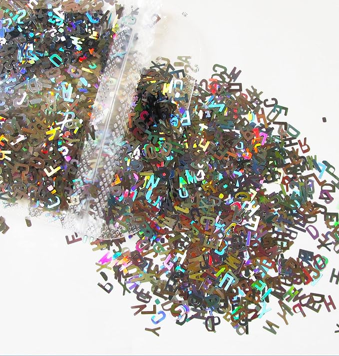 LoveOurHome 8 Colors Holographic Letter Chunky Glitter Flakes Number Shaped Confetti Sparkles Nail Sticker Manicure Decor for Resin Crafts Nails Art Makeup
