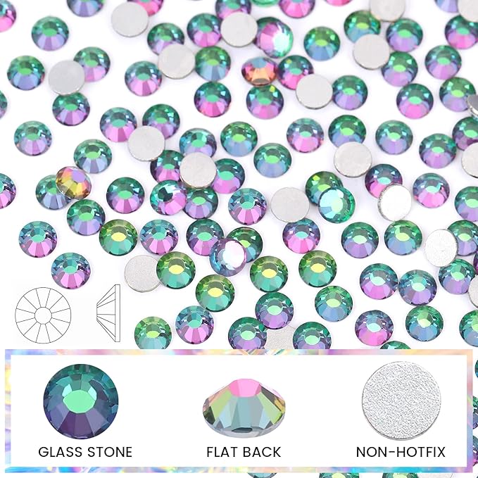 Novani Rhinestones 3000Pcs Flatback Crystal Round Loose Gemstones Glass Rhinestones for Crafts Makeup Nail Art Clothes Shoes DIY Decorations(SS8, 2.3-2.5mm,Green Flame)