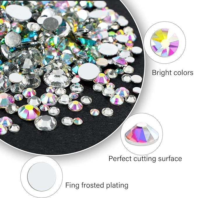 Canvalite 3348PCS Rhinestones Crystal AB Rhinestones for Nail with 5Pcs 3ml B7000 Jewelry Glue and Pick Up Tweezers and Nail Rhinestone Picker, Nail Art Tools,Stocking Stuffers Gifts for Women
