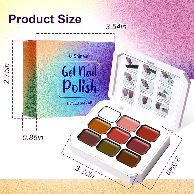Gradient Painting Gel Set, 9*Plates Ombre Gel Nail Polish Pigment Pat Nails,Long-lasting Silky Texture Highly Saturated French Manicure Soak of UV/Led Home Salon DIY Nail Art A7+A8+X+J
