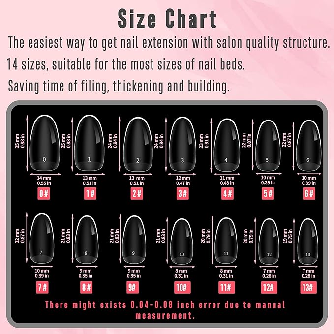 NOVO OVO Extra Thick Oval Nail Tips Press on Natural Curve, Medium Soak Off Soft Gel Fake Nail Extension, Full Cover Matte Cuticle False Nails for Acrylic French, Salon DIY x 14 Sizes 336 pcs