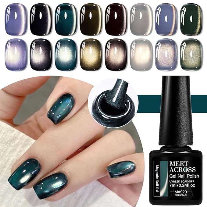 8 Color Magnetic Cat Eye Gel Polish Set - Holographic Magnetic Nail Polish with Magnetic, LED Lamp Compatible, Salon-Quality Long-Lasting Gel Polish Kit for Home, Multi-Color Shimmering Hues