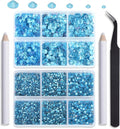 NCB Hotfix Iron on 8000pcs Crystal Rhinestones Round Gem for Crafts Decoration DIY Jewelry Making with a Tweezers and 2 Picking pens (Aquamarine, 6Sizes SS4-SS30)