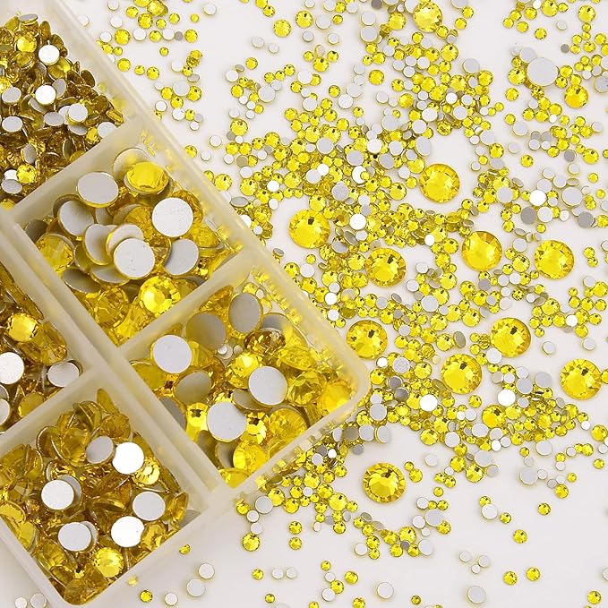 NCB 8000pcs Non Hotfix Rhinestones 10 Sizes Flatback Crystal Glass Rhinestones with Tweezers and Picking Pen for Nail Art Clothes Bags Phone Decorations Crafts DIY (021 Citrine Mix SS3-SS30)