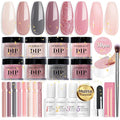 AZUREBEAUTY 30Pcs Dip Powder Nail Kit Starter with Nail Sticks, Translucent Jelly Nude Pink Gary 8 Colors Dipping Liquid Set Added Matte Top Coat Recycling Tray for Manicure Salon DIY Home