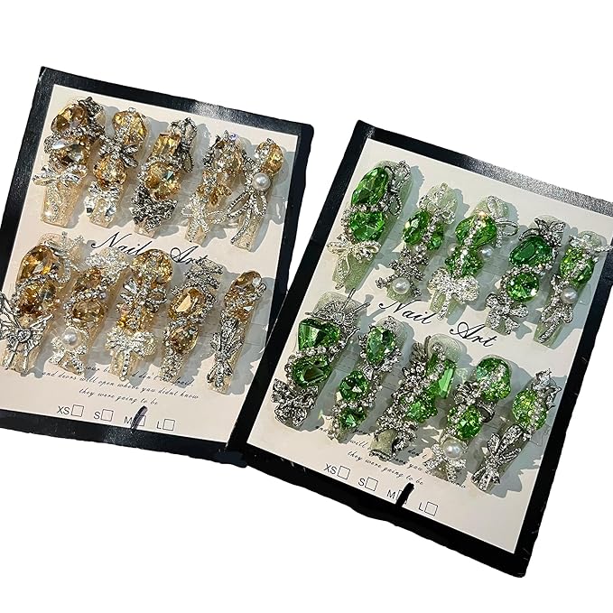 Press on Nails 2Packs (20Pcs) Handmade Nails Mystery Box Random 40mm Long Manicure Charms Nails Art Nail Kit Press on Nails for Women Party Holiday Photo Wedding Size L