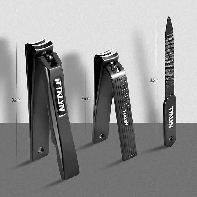 Nail Clippers Set 3 Pack, Ergonomic Non-Slip Handle Sharp Stainless Steel & Zinc Alloy Fingernail and Toenail Clippers with Nail File, Large/Small Nail Cutter for Men & Women, Black