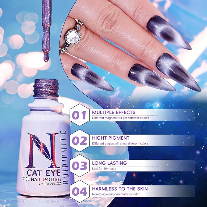 Gel Nail Polish Set, 12 Colors Holographic Glitter Neon Cat Eye Gel Nail Polish Kit with Magnet Base Top Coat Magnetic Nail Polish Starter Kit Nails Art DIY Home Salon Gift for Girls Women