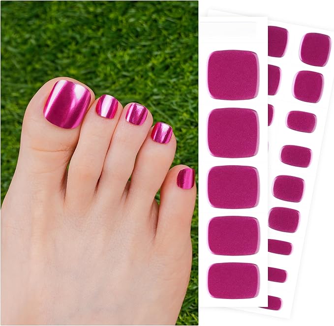 DANNI & TONI Semi Cured Gel Toenail Strips Hot Pink (Cosmic Bloom) Magenta Mirror Toe Nails Stickers Gel Pedi Wraps 37 Stickers