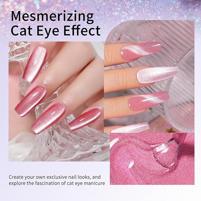 10ml Gel Cat Eye Nail Polish Kit - 9Pcs Cat Eye Magnetic Nail Polish With Magnetic Iron Rod Double Ended Nail Tool, Long-Lasting and Non-Fading Creating Fashionable Manicures