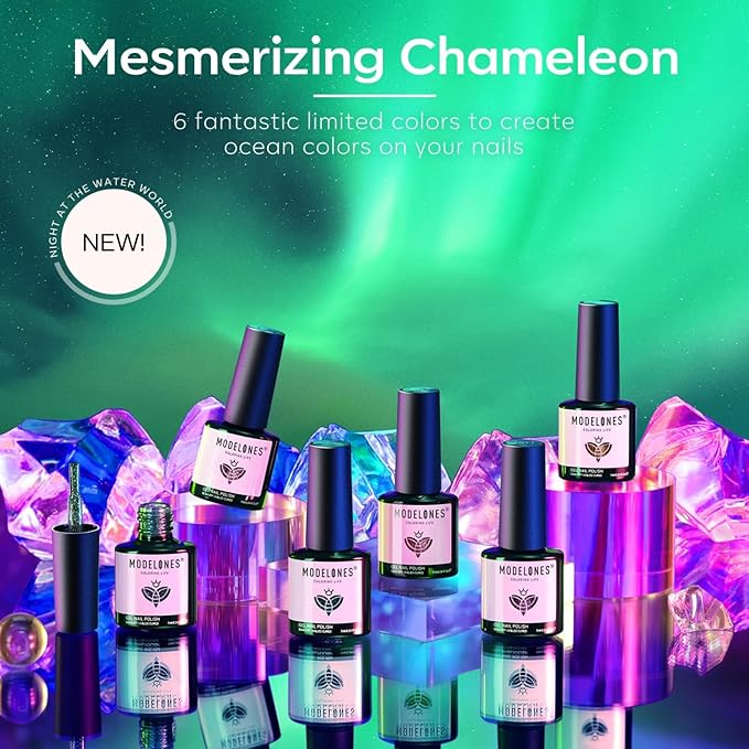 modelones Chameleon Gel Nail Polish Set - 6 Colors Winter Aurora Gel Polish Kit Blue Green Purple Red Brown Glitter Gel Polish Soak Off LED Nail Lamp Gel Nail Kit Home Gift DIY Salon for Women