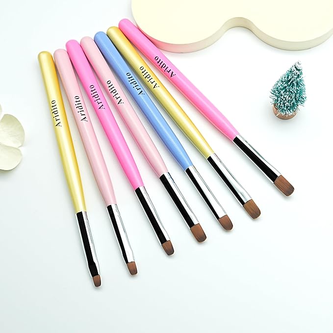 7pcs Macaron Color UV Gel Nail Brush, Acrylic Nail Tips Builder Brush Pen Drawing Brushes Pen Tool Set