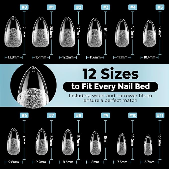Almond Gel Nail Tips: 360pcs Pre-Shaped Medium Nail Tips Almond Shape Acrylic Fake Nails Half Matte Full Cover Press On Nails for Extension Home DIY Salon 12 Sizes
