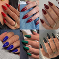 6 Packs Press On Nails Almond, KQueenest Acrylic Press On Nails Medium, Stiletto Fake Nails Press Ons, Dark Color Glue On Nails Medium for Women Daily Wear Gift 144 Pcs