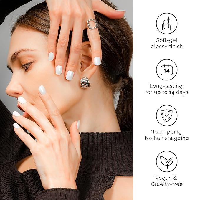 NAILOG Semi Cured Gel Nail Strips (20 Extra Long Stickers/Wraps) | Buy 2 Get 1 UV Lamp| Glossy & Long Lasting Soft Gel Finishing | Pearl White
