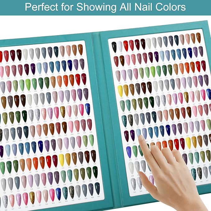 320 Nail Color Book,with 480 False Tips & 1-400 Number Labels,Professional Nail Color Swatches Book for UV Gel Polish Nails Art Design(Green)