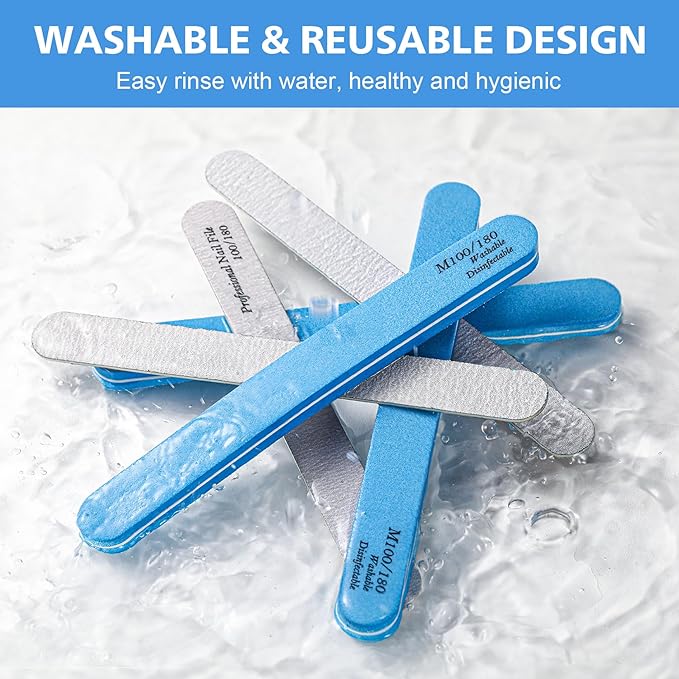 BALUCA 10-Pack Professional Nail Files & Buffers for Acrylic & Natural Nails | Double-Sided 100/180 Grit Emery Boards | Reusable Salon-Grade Nail Filer & Shine Kit for Women & Pets (Blue)