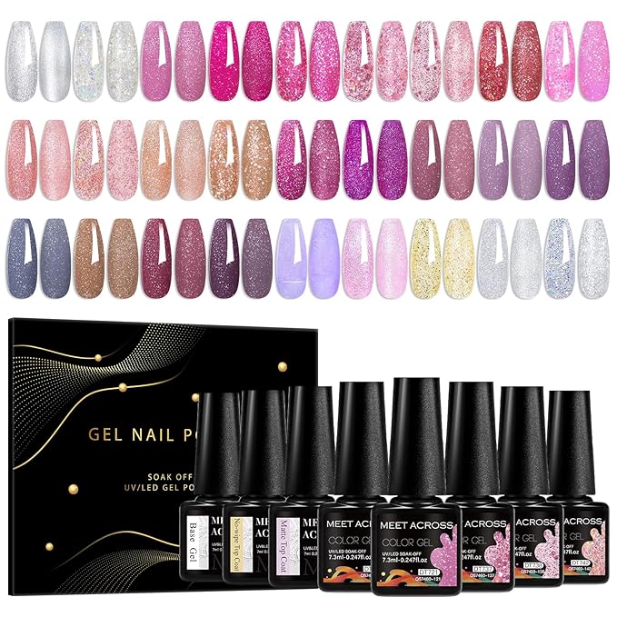 MEET ACROSS 27PCS Gel Nail Polish Set,27 Colors Gel Nail Kit Art Design Soak Off UV LED,Nail Art Design Gifts for Women