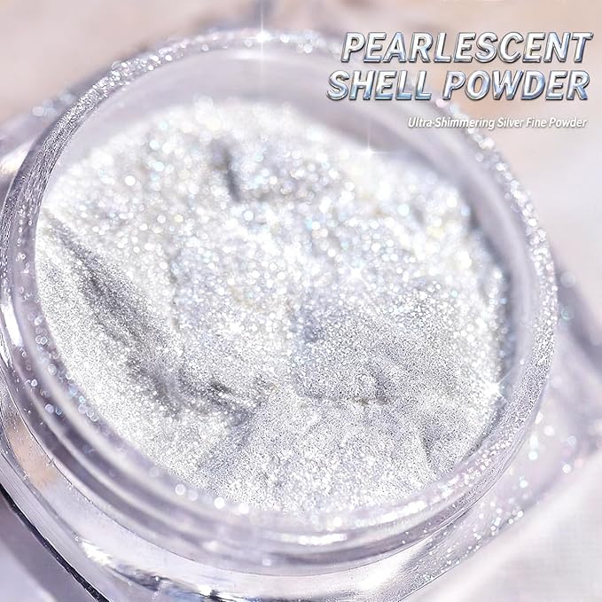 2 Jars White Pearl Chrome Nail Powder, Iridescent Aurora Chrome Powder Metallic Mirror Effect, Pearlescent Mermaid Dip Powder Nail Art Decoration,Chrome Powder for Nails, Resin Craft, 6g