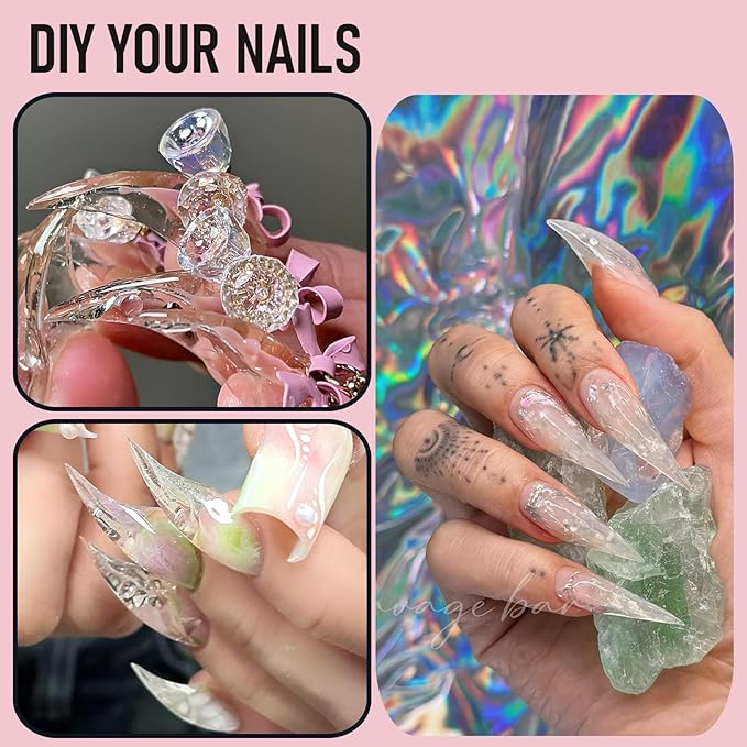 Deep Curved Stiletto Nail Dual Forms for Poly Gel Extension, 3D Eagle Claw Nail Mold, Long Cat Claw XXL Hawk Curve Sculptural Reusable Full Cover Nail Form 140 Pcs 14 Sizes Q45