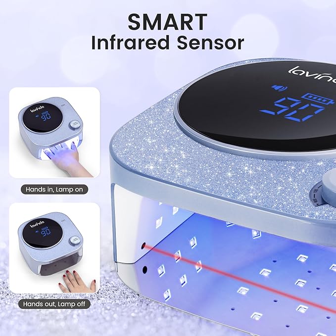 Lavinda 54W UV LED Nail Lamp, Professional UV Light for Gel Nails Rechargeable Cordless Nail Dryer with 4 Timer Settings & Auto Sensor, Fast Curing Gel Light for Home and Salon Use
