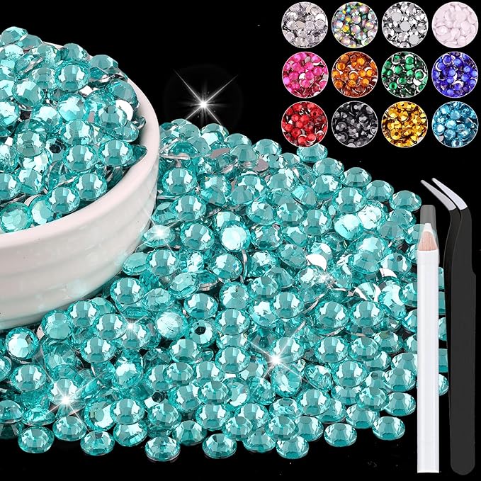 4000PCS 5mm Resin Rhinestones Bulk for Crafting (Lake Blue), Flatback Bedazzling Crystals for Crafts DIY Nail Decoration, Gems Charms for Tumbler Shoes Clothing Fabric with Pickup Pen and Tweezers