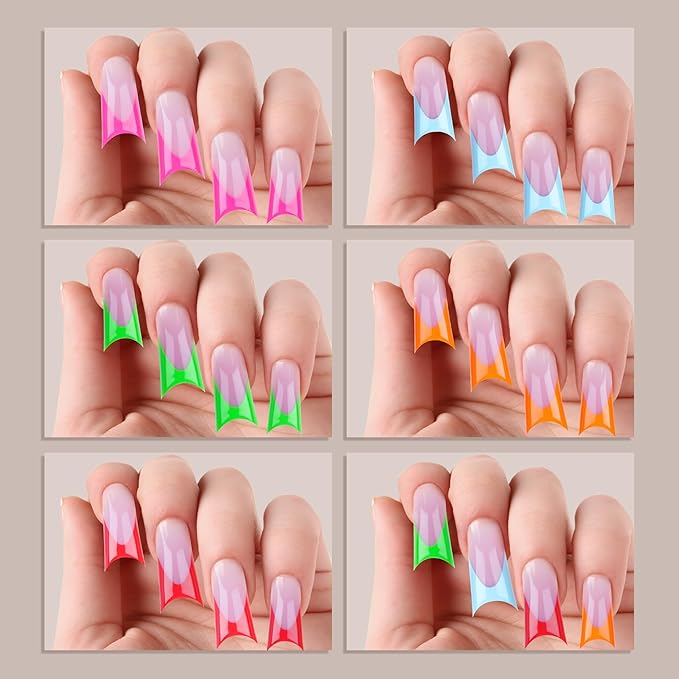 NOVO OVO Halloween French Tip Duck Feet Nail Tips 5 Mix Color Full Cover Press on Acrylic with Moon Curve, Need Top Coat and Builder Gel, Thick Medim Soft Gel False Nail Extension X 15 Sizes 150 Pcs