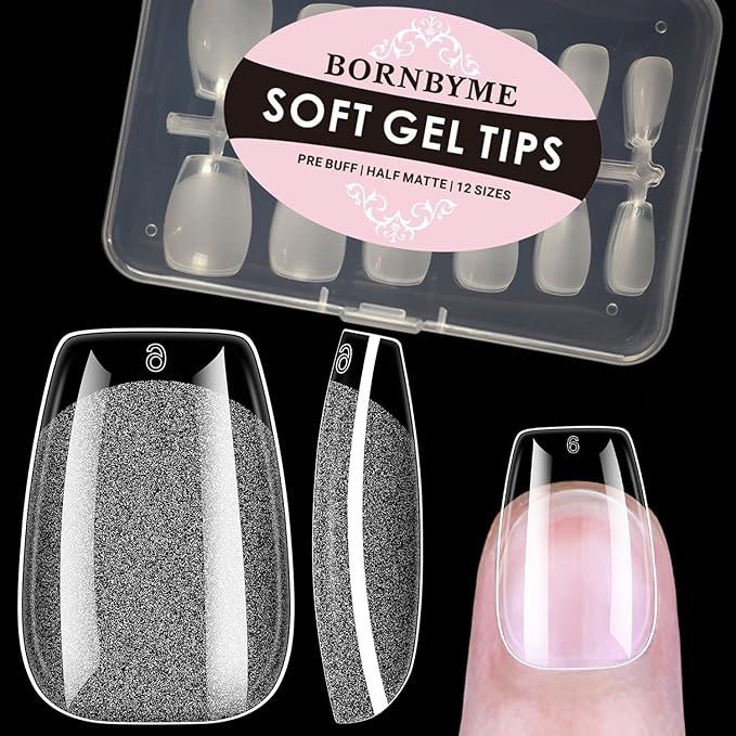Short Coffin Soft Gel Nail Tips,120PCS Pre Buff Full Cover Shaped Nail Extenison Tips Half Matte Gel X Nail Tips Acrylic False Nail Tips